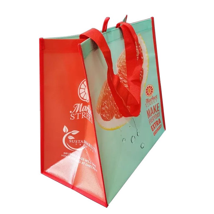 100gsm Laminated tote bag is made of FRESH materials and surface can be easily wiped clean. X-Stitching, Folded Corner, PP Webbing Handle. Great for people on the go. Pricing for 1000/2500/5000pcs are via air delivery - 5 days. Pricing for 10000/20000pcs 